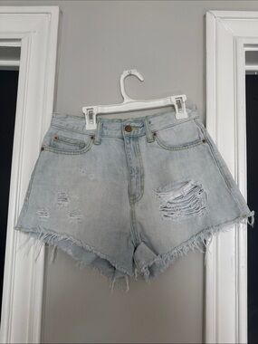 BDG Light Blue Distressed High-Rise Denim Shorts